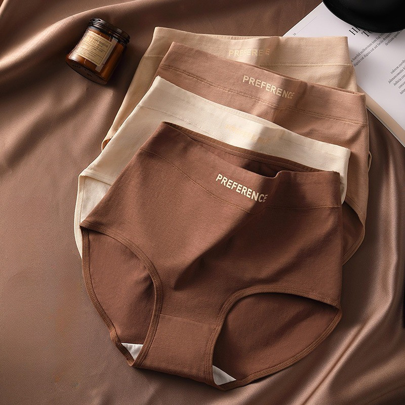 95% กางเกงผ้าฝ้ายสําหรับผู้หญิง Maillard สี Antibiotic Crotch Breathable ชุดชั้นในสตรีไม่มีรอยต่อ Non-bocks Plus ขนาดกางเกง