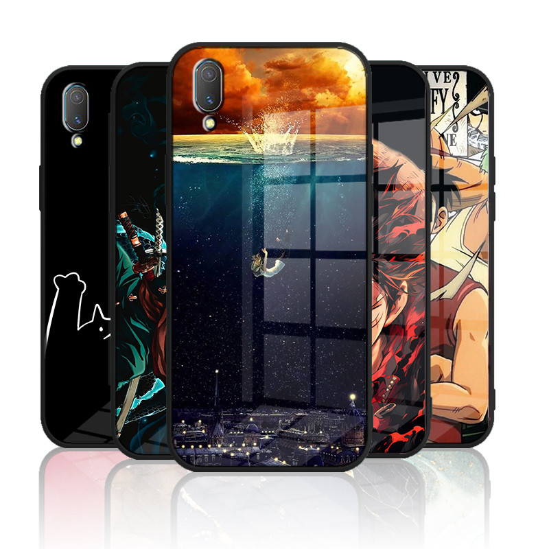 เคสกระจก Vivo V11 V11pro 1804 เคสกระจกนิรภัยฮาร์ดฝาหลังขอบซิลิคอนอ่อน