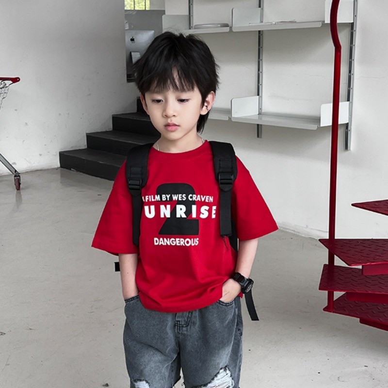 Boy เสื้อยืด (10-40 กก.) ผ้าฝ้าย 100% บางแขนสั้นพิมพ์เสื้อยืดสไตล์เกาหลี Unisex แฟชั่นฤดูร้อนเด็กผู้หญิงสวมใส่