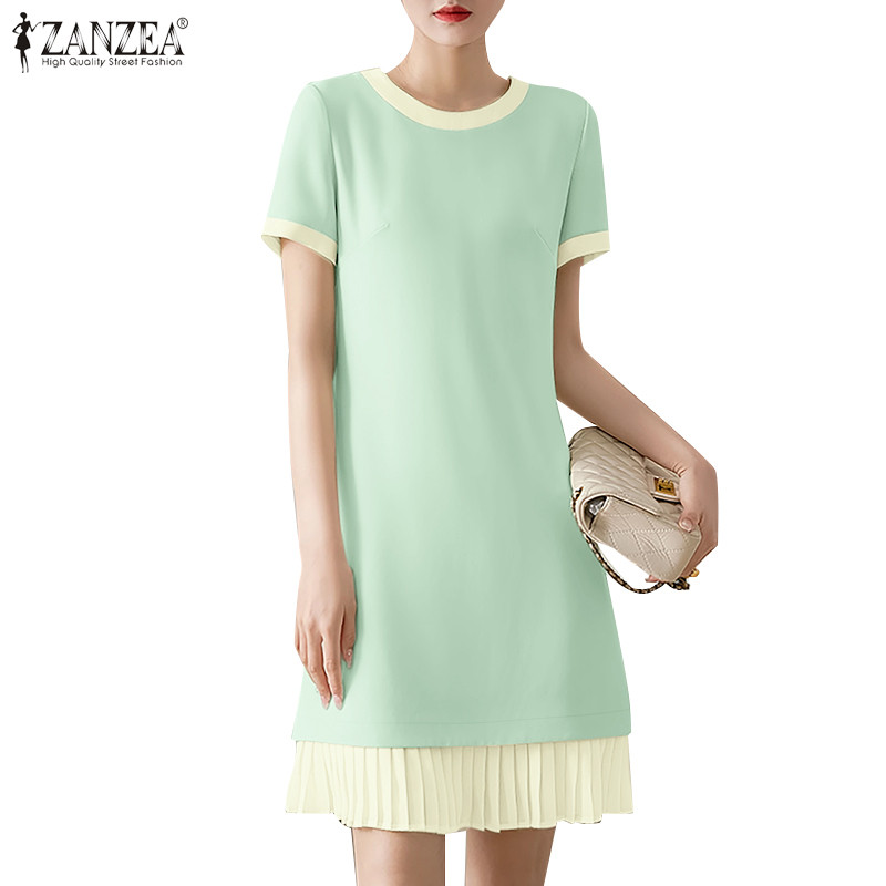 ZANZEA ซานเซีย ผู้หญิงแฟชั่นเกาหลีรอบคอจีบสีคมชัดชุดหลวม
