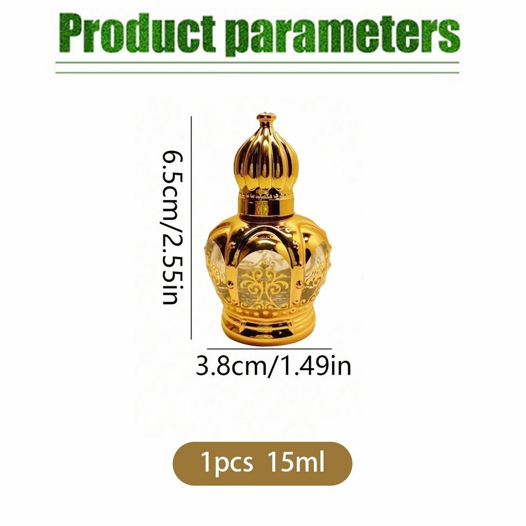 สินค้ามีคุณภาพ 15Ml.ขวดน้ำมันหอมระเหยแบบแก้ว พร้อมลูกกลิ้ง รูปมงกุฎ สีทอง มีรสนิยม