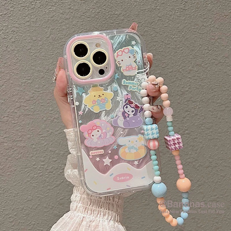 Iphone 16 15 14 13 12 11 Pro Max X Xr Xs Max 7 8 Plus SE2020 เคสโทรศัพท์การ์ตูน Kuromi + Lanyard Bling Clear ฝาครอบโทรศัพท์