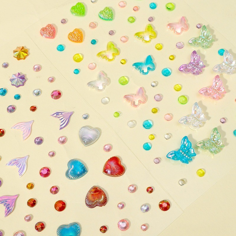 รอยสักชั่วคราว - สําหรับผิวหน้า ผม ดวงตา ร่างกาย - สติ๊กเกอร์เปลือกผีเสื้อสี - อัญมณีหน้านางเงือก - พลอยเทียม ใบหน้ากาวในตัว - พรรคเทศกาลแต่งหน้า - อัญมณีหน้า - รูปที่ 7