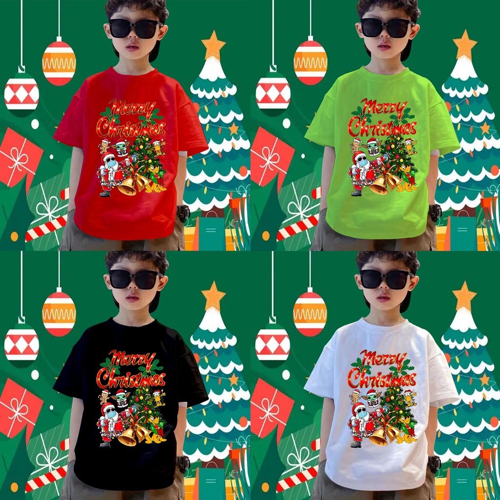 (จัดส่งตลอด 24 ชั่วโมง)Candy kids Merry Christmas T-shirt ซานตาคลอส พิมพ์ลาย เสื้อครอบครัวคริสต์มาส วันคริสต์มาส #0073
