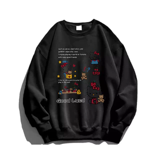 เสื้อสเวตเตอร์คอกลมพิมพ์ลายการ์ตูน Hello Kitty สไตล์อเมริกันฮาราจูกุสไตล์เรโทร