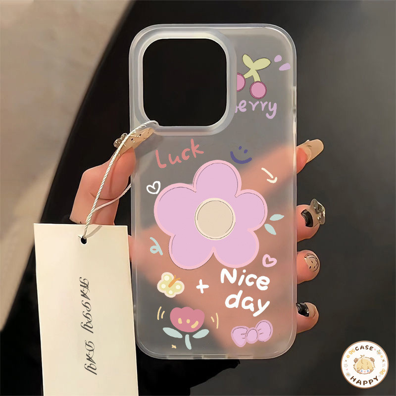 ดอกทิวลิปสีชมพูดอกผีเสื้อยิ้มยิ้มรักหัวใจหลุมขนาดใหญ่แข เคสIPhone 13 15 11 14 12 Pro Max XR XS X MAX 8 15 7 Plus SE 2020