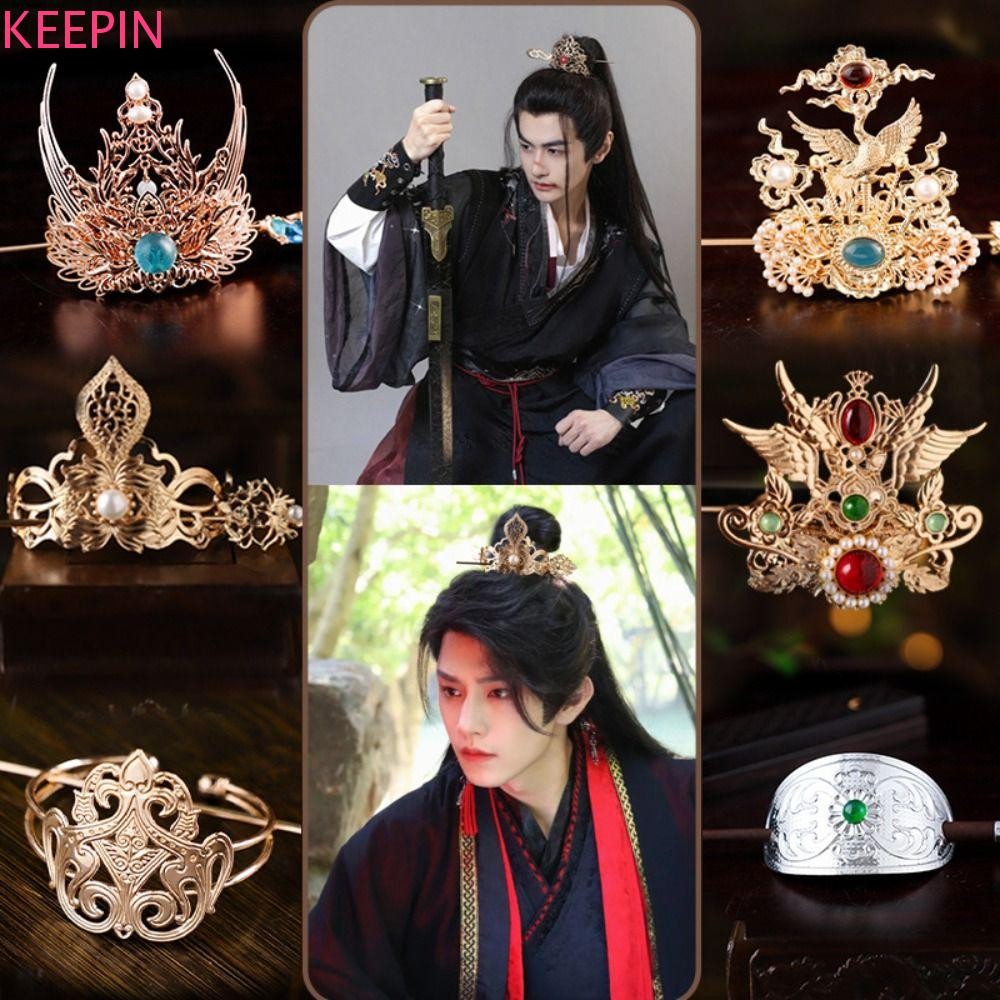 Keepin จีน Hanfu ผม Crown, Headpiece Coloured Glaze หางม้า Bun ผมผู้ถือ,ประณีต Tang Dynasty Ming Dynasty Vintage Hanfu อุปกรณ์เสริม