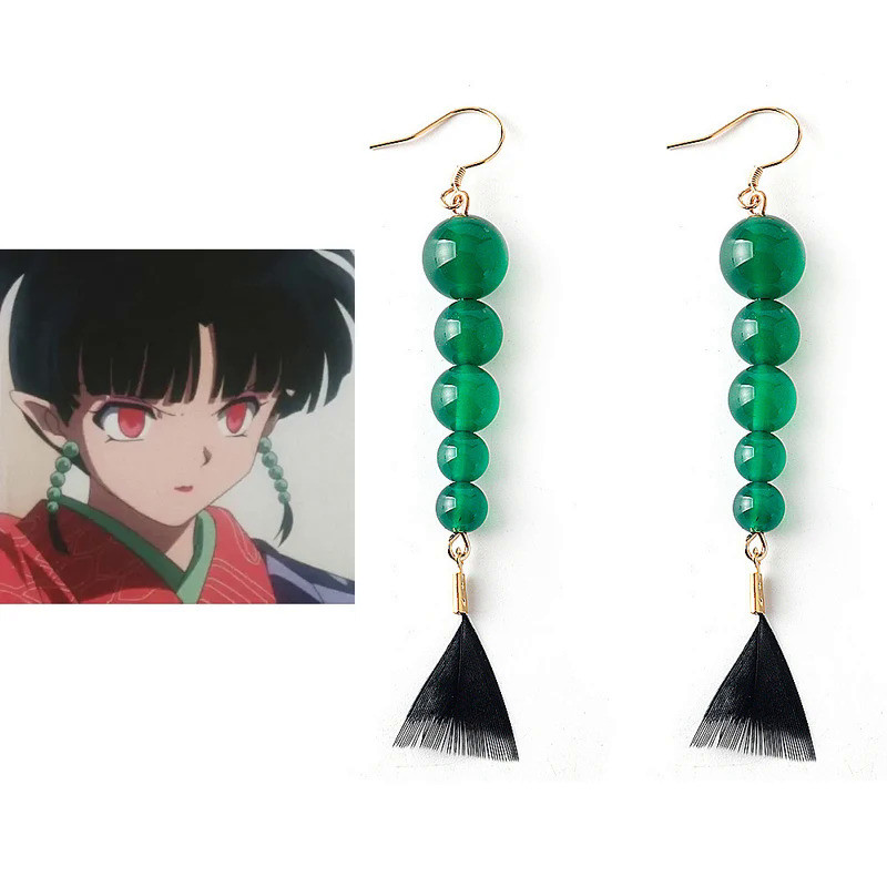 Anime Inuyasha Cosplay Earrings Sit boy KAGURA Agate feather Pendant Eardrops Ear Clips Ear Studs Je