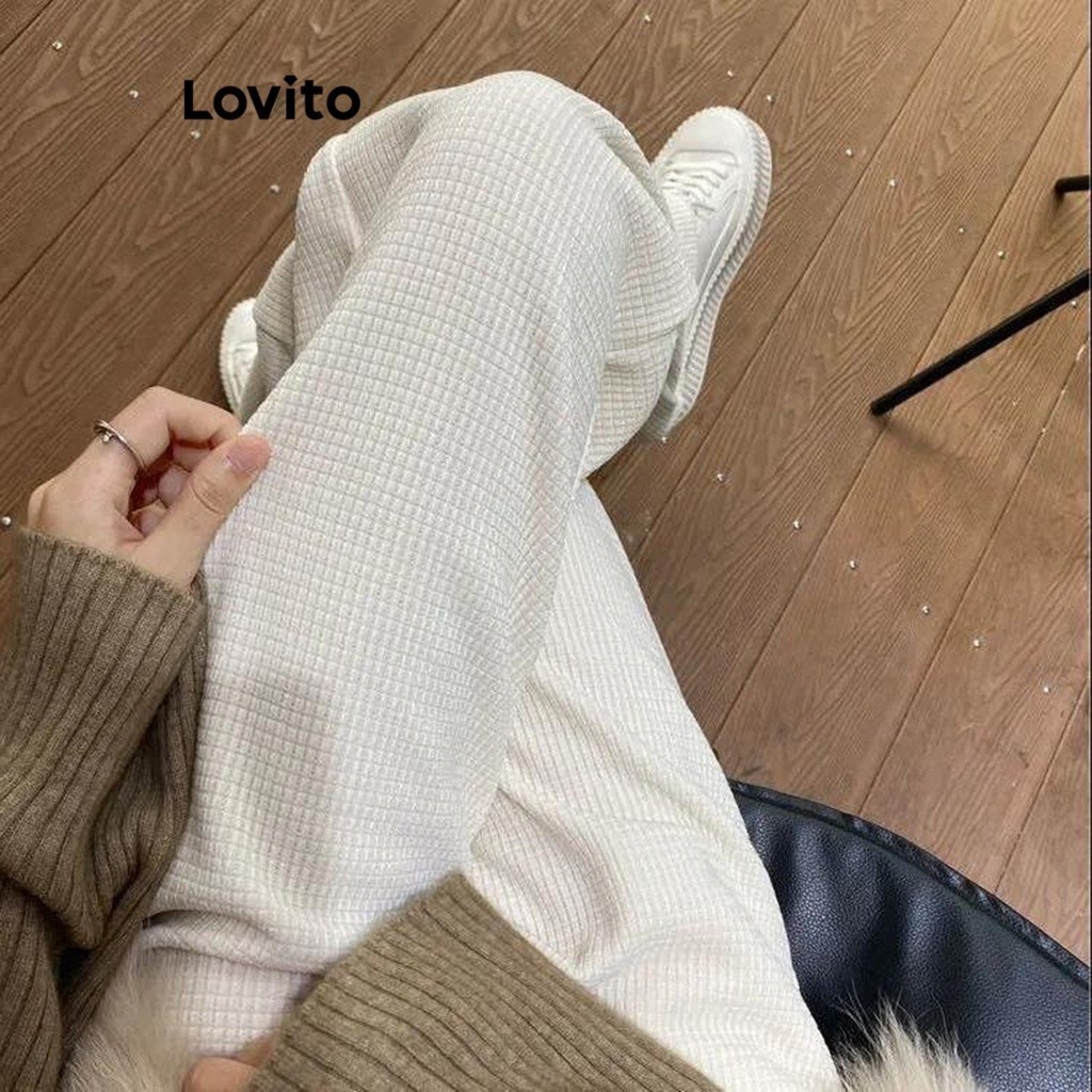 Lovito กางเกงผู้หญิง สไตล์ลำลอง สีพื้น เบสิก LNA29445 (ออฟไวท์)