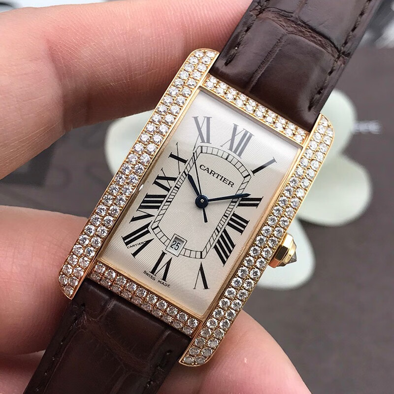 Cartier Cartier Tank W2609156นาฬิกาผู้ชายกลไกอัตโนมัติหลังเพชร