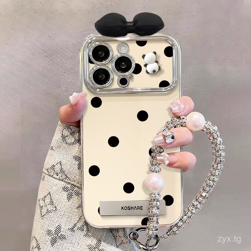 ลายจุดสามมิติหมีผูกโบว์โซ่เคสโทรศัพท์มือถือสำหรับ iphone16promax Apple 15 14รุ่นใหม่13 167g