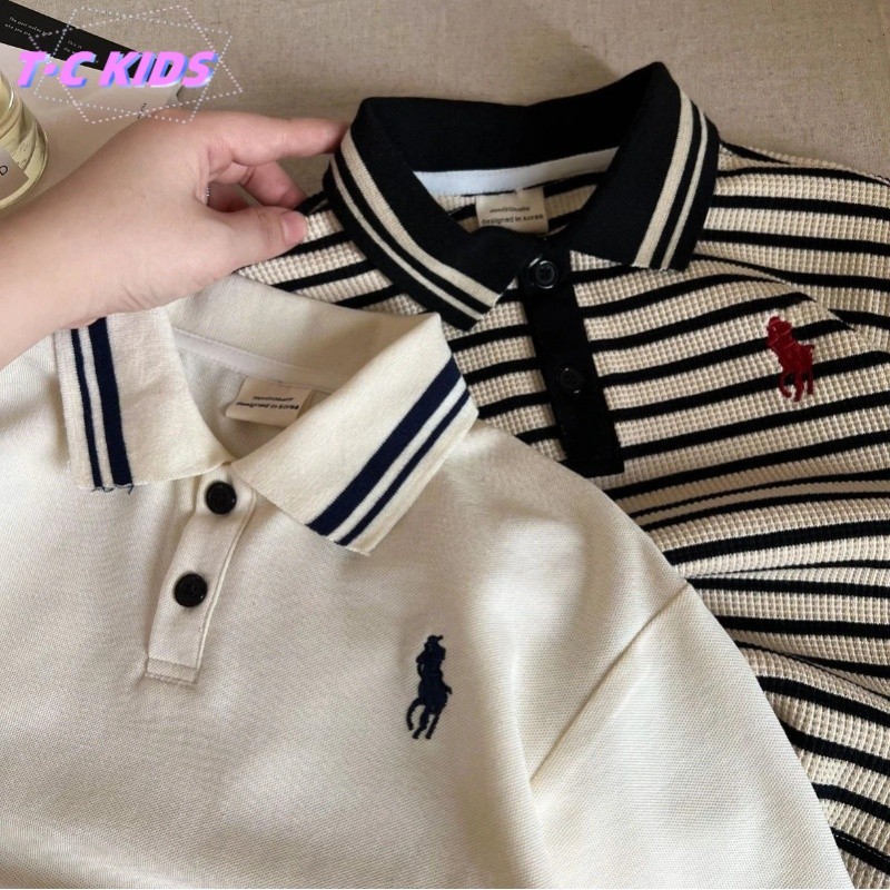 T&c เสื้อโปโลลายทางสําหรับเด็ก เสื้อปกลายทางเด็กชาย