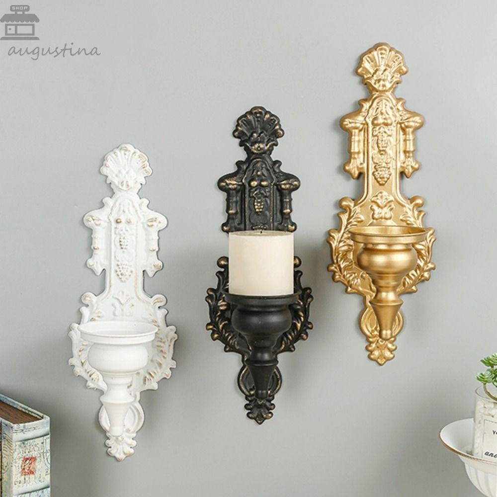 Augustina เชิงเทียนติดผนัง,แกะสลักศิลปะเหล็ก Nordic Tealight Stand, Creative Vintage ตกแต่งเชิงเทียนโลหะตกแต่งผนัง