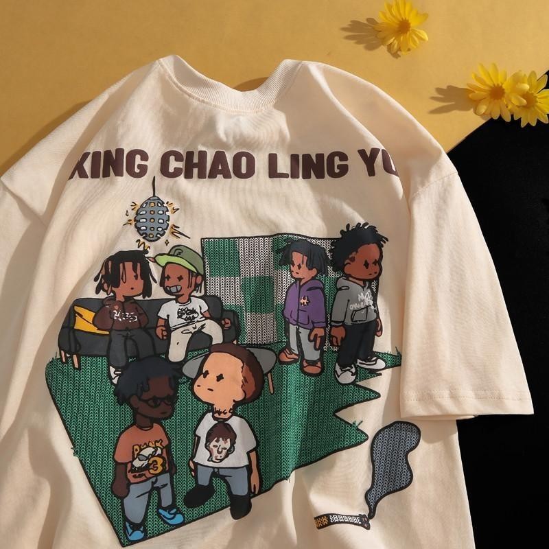 【XRP】 American Street เสื้อยืดแขนสั้นผู้ชาย Street Wear Hip-Hop รอบคอครึ่งแขนหลวม INS co