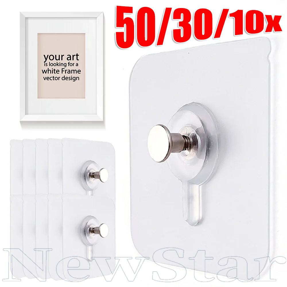 50 ชิ้น Heavy Duty 3 กก.ตะขอกาวไม่มีสารตกค้าง, PVC วัสดุสแตนเลส, ชุดตะขอใส - FanSiVoKe แขวนผนังกันน้ําสําหรับภาพ/Decor