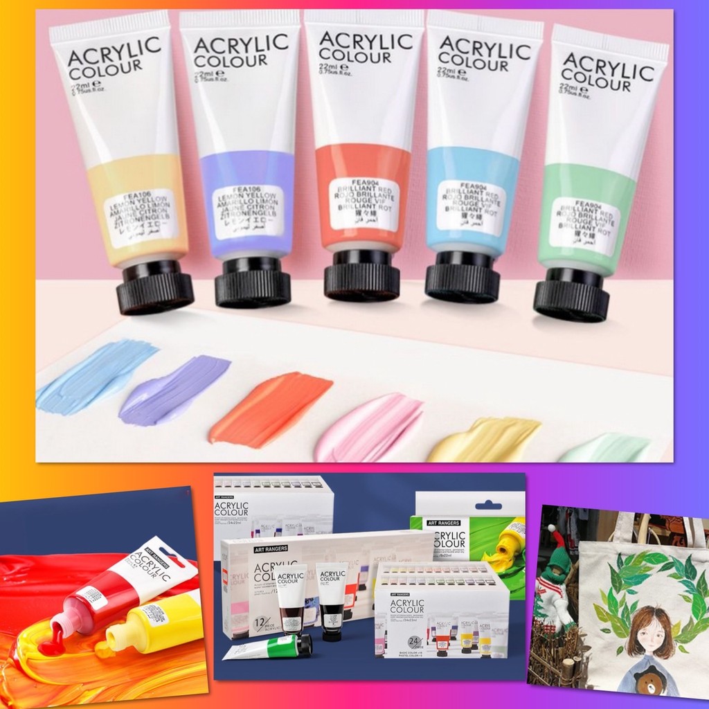 ❤ Acrylic Colour สีอะคริลิค สีพลาสเทล สีเมทัลลิค นีออน ชุดละ 8 ชิ้น วาดภาพ กันน้ำ กันแดด  22ml Pastel Neon Metallic ❤