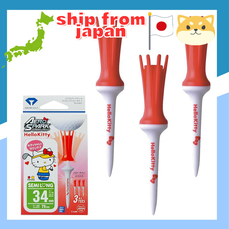 Daiya Golf Aero Spark Tee Semi-Long Hello Kitty 3 Pieces (TEL5401) White/Red