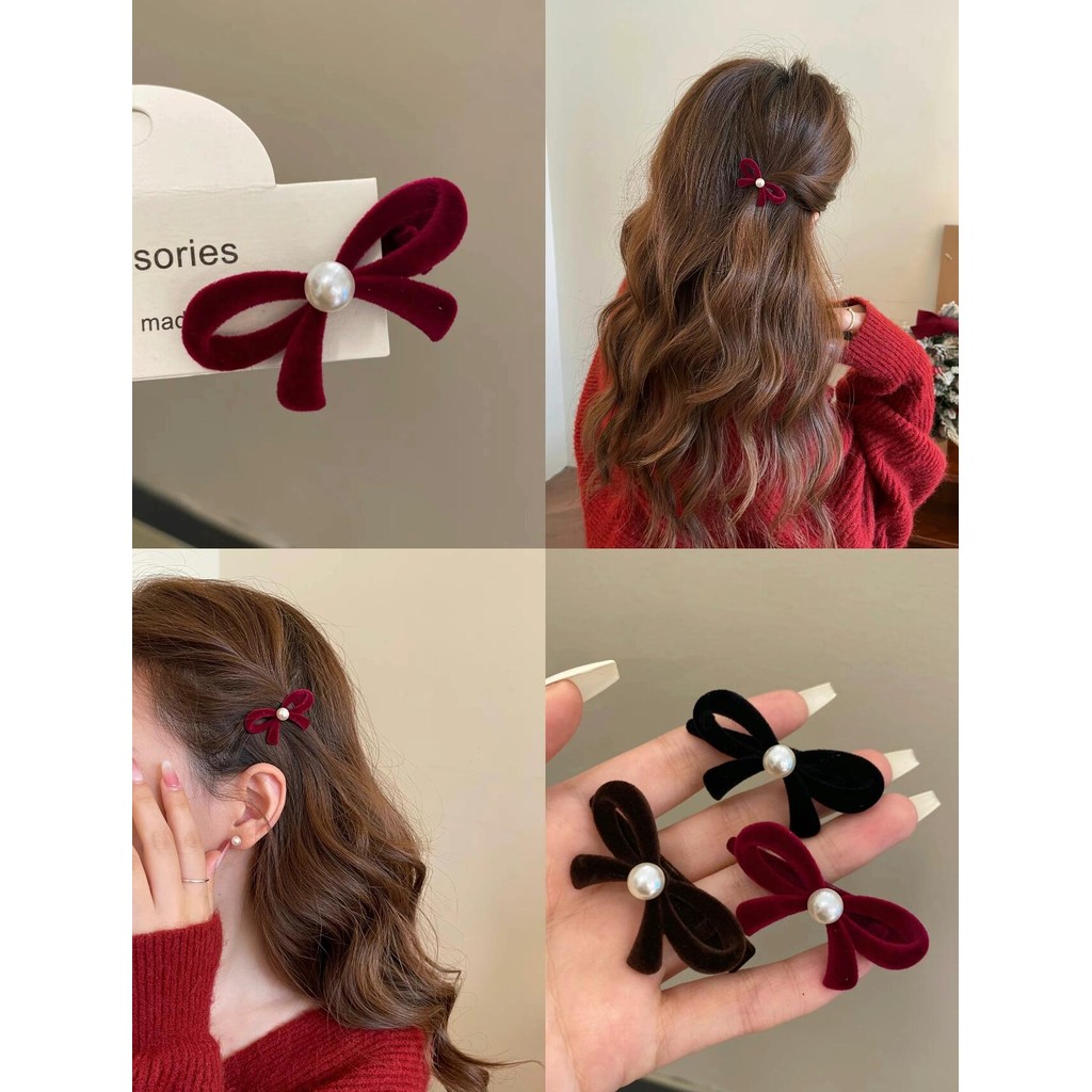 🍓Evelyn🍓กิ๊ฟตัวเล็ก สีดำแดง เรียบหรูดูแพง กิ๊บติดผม โบว์ดอกไม้ สําหรับผู้หญิง พร้อมส่ง#VO-17/VO-18/VO-19