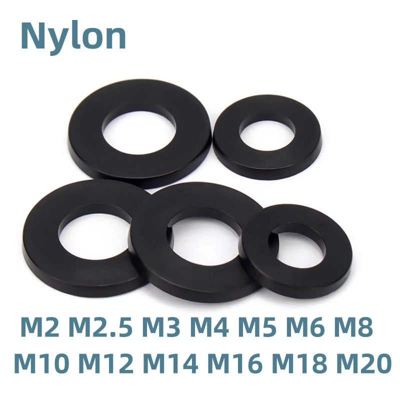 สีดําพลาสติกไนลอนแบนเครื่องซักผ้า Plane Spacer M2 M2.5 M3 M4 M5 M6 M8 M10 M12 M14 M16 M18 M20
