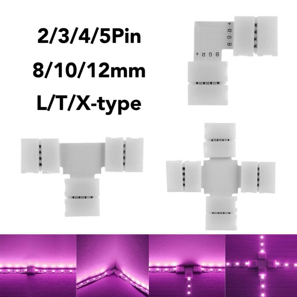 ไฟ LED strip connector 2P/3P/4P/5Pin L/T/X-type RGB LED strip บัดกรีฟรีหัวเข็มขัดมุมเชื่อมต่อ 8 มม./