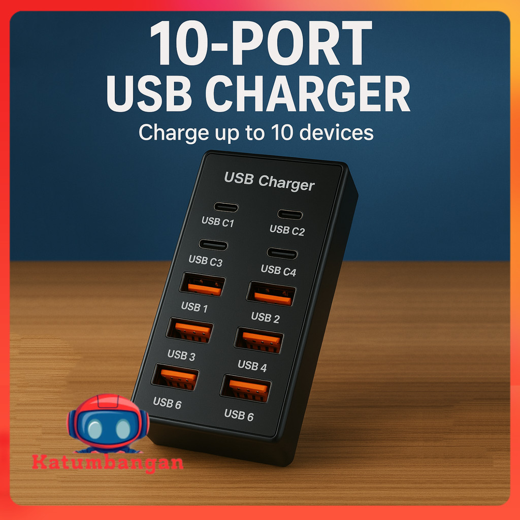 ALASICKA USB Hub Charger 10 Multi Port Type C 5V/2.4A 60W EU Plug - YC-A6