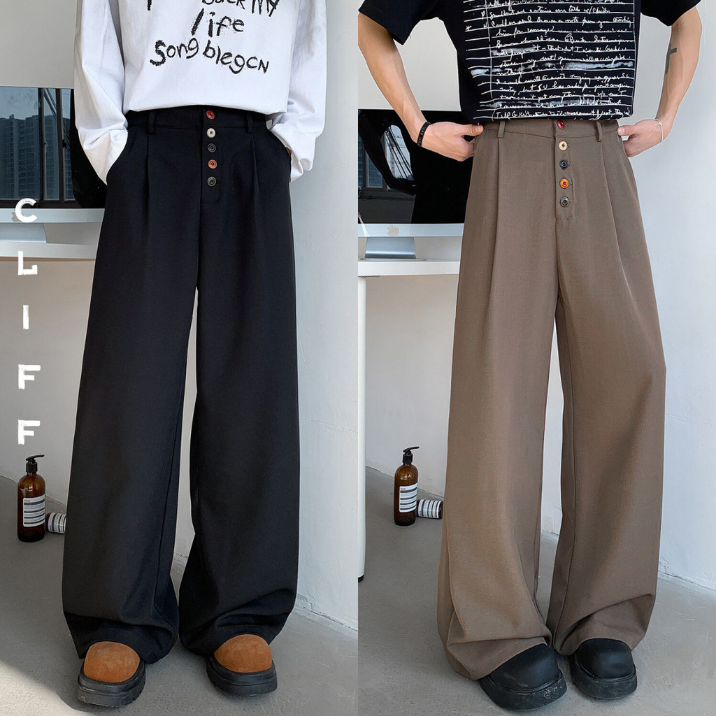 CLIFF กางเกงสูทผู้ชาย การออกแบบปุ่มสี ความรู้สึกระดับสูง อินเทรนด์แนววินเทจ ลำลองเข้าได้กับทุกชุด