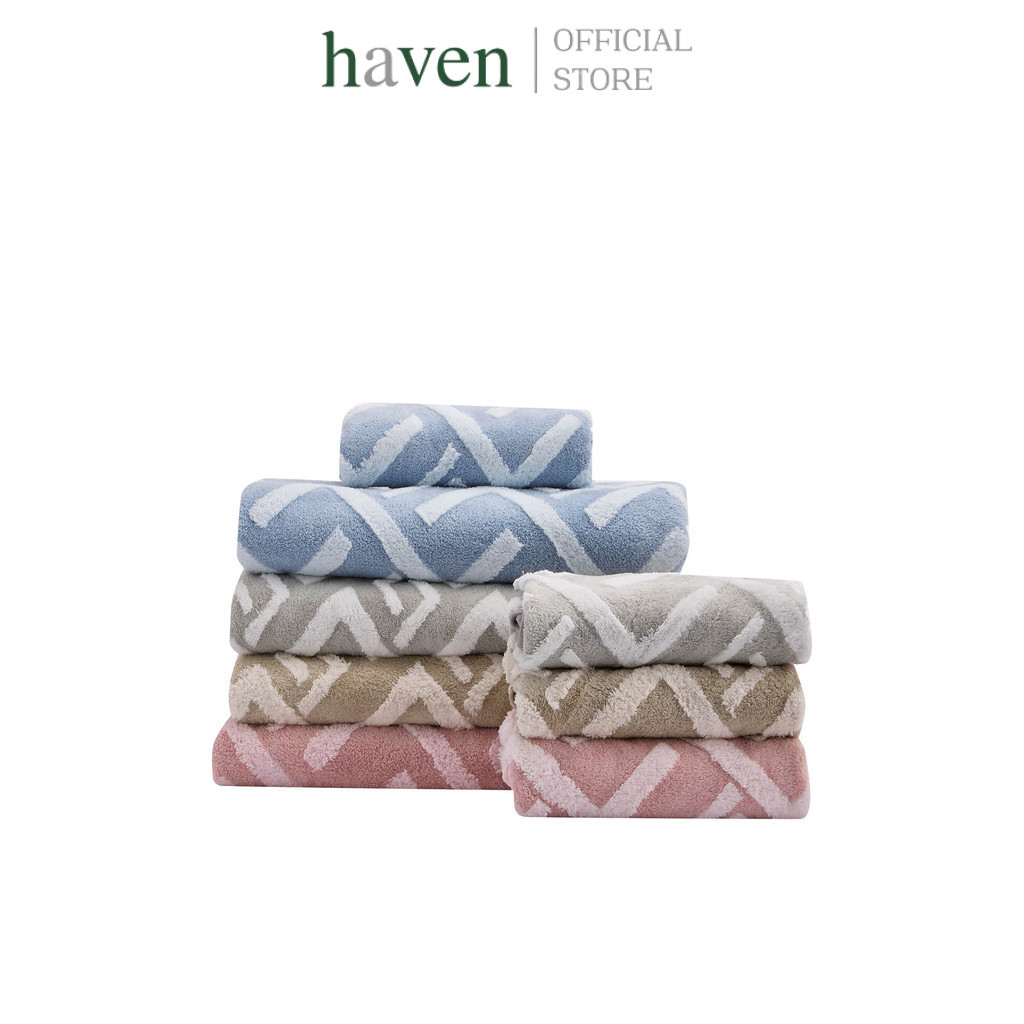Haven ผ้าเช็ดตัวไมโครไฟเบอร์ ซับน้ำได้ดี แห้งไว ผ้าเช็ดตัว ผ้าเช็ดผม ผ้าขนหนู รุ่น Nano Jacquard