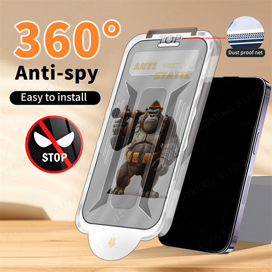 360° King Kong Gorilla ฟิล์มกันมอง กันเสือก ฟิล์มใส พร้อมบล็อกช่วยติด สําหรับ iPhone 17 Pro Max Air 16 Pro Max 15 Pro Max 14 13 12 Pro Max 16 Plus Auto Dust-Elimination Matte anti Spy Privacy ป้องกันหน้าจอกระจกนิรภัย