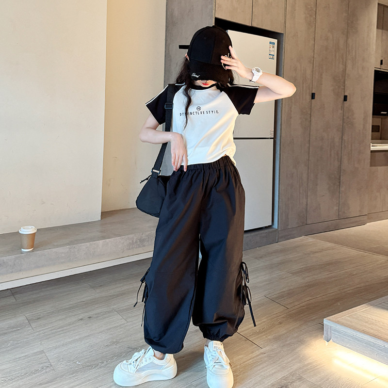 3-14 ปีชุดเด็กผู้หญิงชุดเด็กชุดเด็กเด็กผู้หญิงเสื้อยืดแขนสั้น Quick-Drying Overalls ชุดสองชิ้น