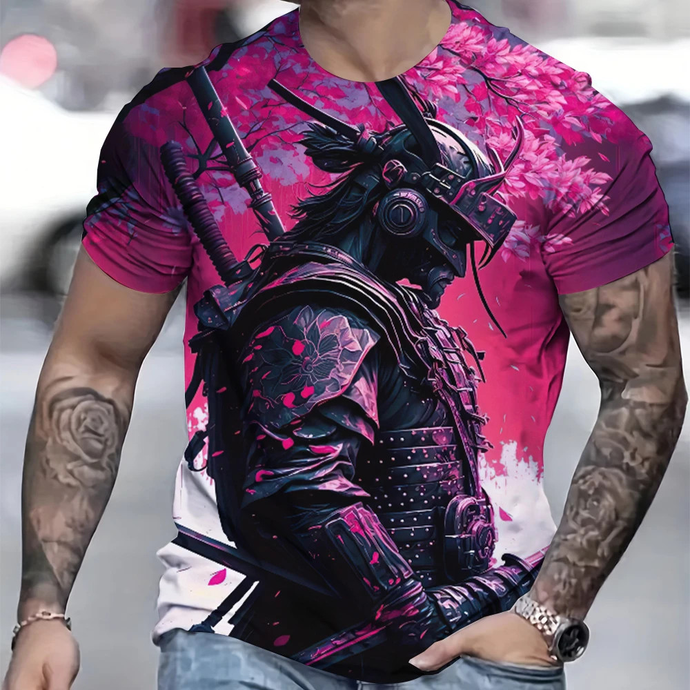 3d Samurai พิมพ์แขนสั้นสําหรับชายเสื้อยืดฤดูร้อนสบายๆแฟชั่นหล่อเสื้อผ้าผู้ชายหลวมขนาดใหญ่แขนสั้น Tees