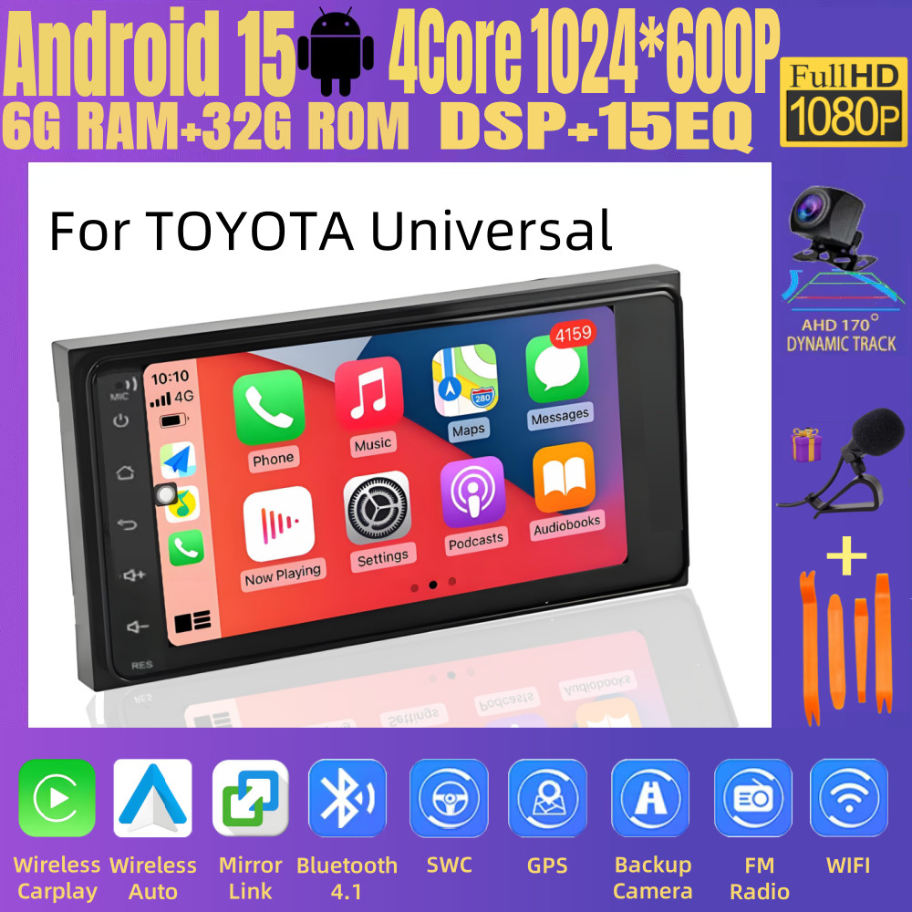 7 นิ้ว Android 15 รถสเตอริโอ 2DIN 6+32G รถวิทยุไร้สาย Carplay Android Auto Head Unit สําหรับ Toyota 