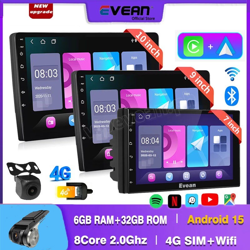 Evean จอ android รถยนต์ Octa Core 4G LTE SIM | จอสัมผัส 7/9/10.1 นิ้ว | RAM 6GB+ROM 32GB | ไร้สาย An