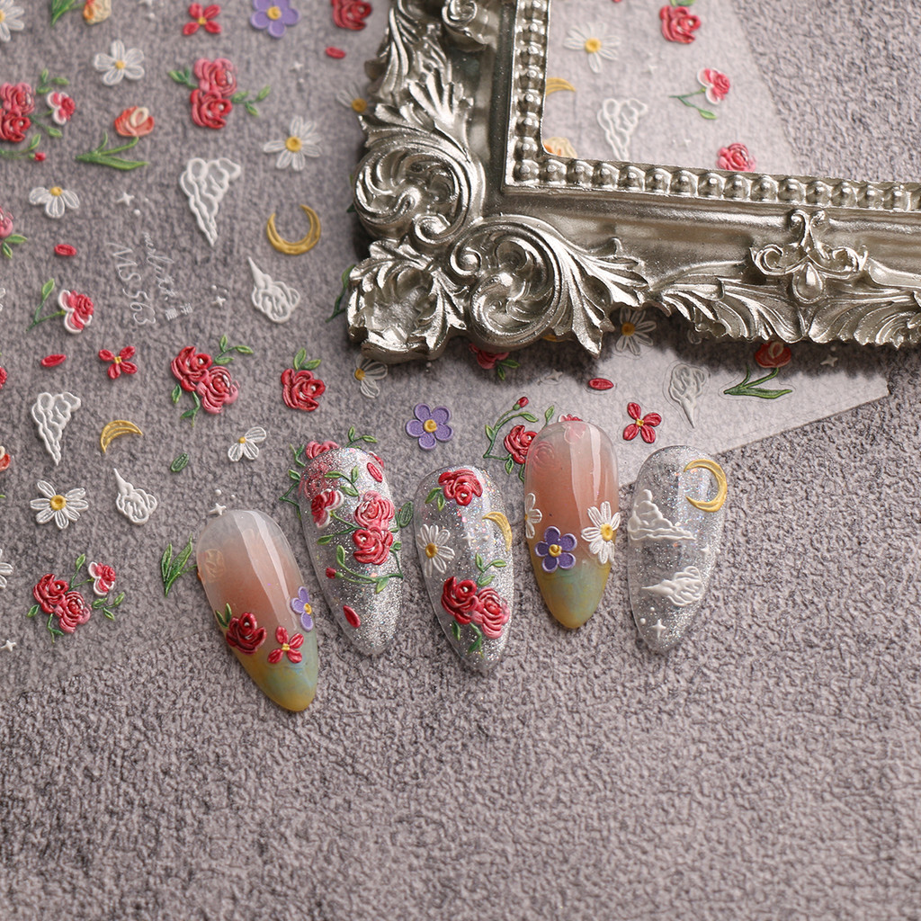 HAMA เล็บนูนสติกเกอร์เล็บขายส่งฤดูร้อนดอกไม้ที่มีสีสัน Retro ดอกไม้ผีเสื้อ Simple ตกแต่งเล็บสติกเกอร์ Decals เจ้าสาวงานแต่งงานเล็บ - รูปที่ 4