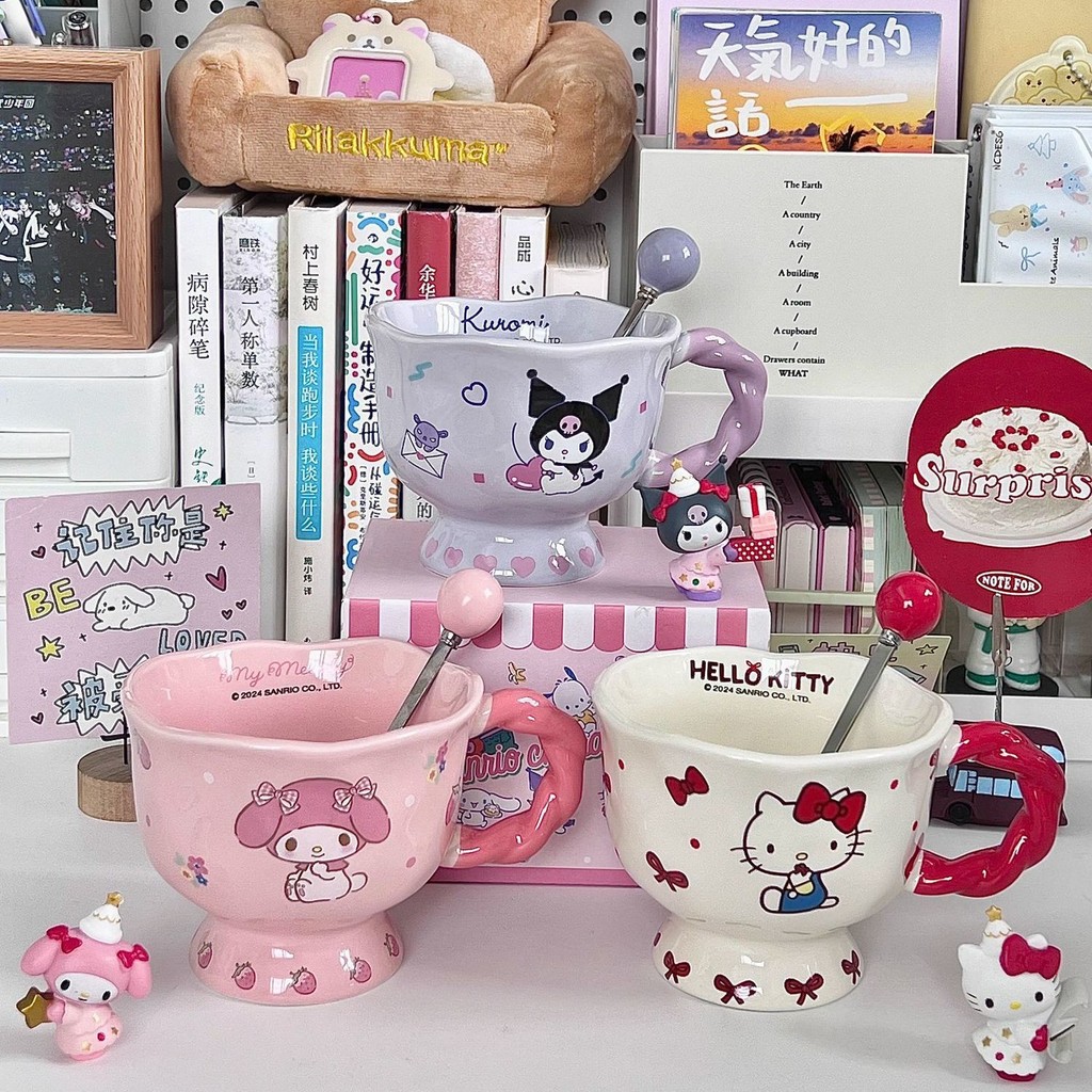 Hello Kitty Ceramic Cup/Sanrio Ceramic Mug ถ้วยน้ําในครัวเรือนน่ารัก ถ้วยการ์ตูน 360ml