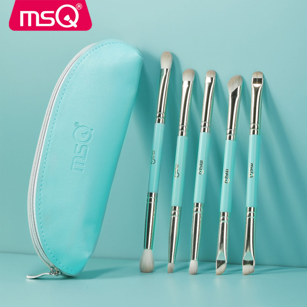 MSQ 5 ชิ้น ชุดแปรงแต่งหน้าที่ใช้ได้ทั้งปลาย แปรงอายแชโดว์ขนาดเล็ก ชุดแปรงแต่งหน้าสําหรับเดินทาง แปรง