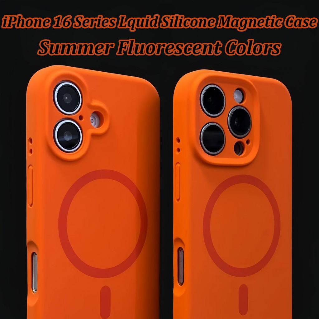 สีเรืองแสงพรีเมี่ยมซิลิโคนเหลว Anti-fall Antipuff แม่เหล็กกรณีปลอกสําหรับ iPhone 13 14 15 16 Pro Max 16plus กรณีล้อมรอบอย่างเต็มที่กันกระแทกนุ่มปกหลัง