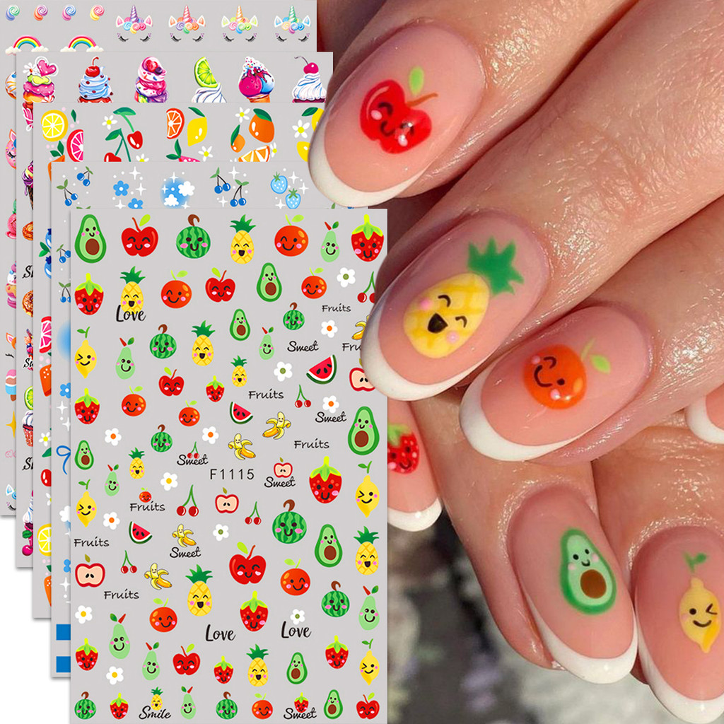 HAMA Nail Nail Art สติกเกอร์ขายส่งฤดูร้อนเค้กผลไม้ขนมการ์ตูนสตรอเบอร์รี่เชอร์รี่แตงโมสติกเกอร์ตกแต่งเล็บ Decals