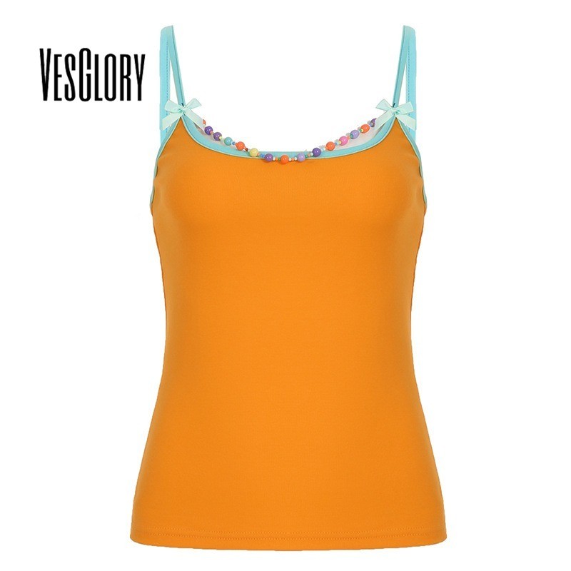 เวสความรุ่งโรจน์ ผู้หญิง 2025 แฟชั่นถังสายคล้องกับลูกปัดตกแต่งสีทึบทุกการแข่งขันสไตล์ลําลอง