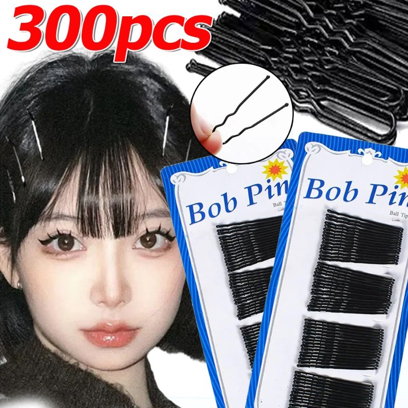 60/180/300 ชิ้นสุภาพสตรีกิ๊บติดผมโลหะสีดําพื้นฐาน-ที่มองไม่เห็น Waved Bobby Pins - เครื่องประดับผมหรูหราสําหรับทุกสภาพผม