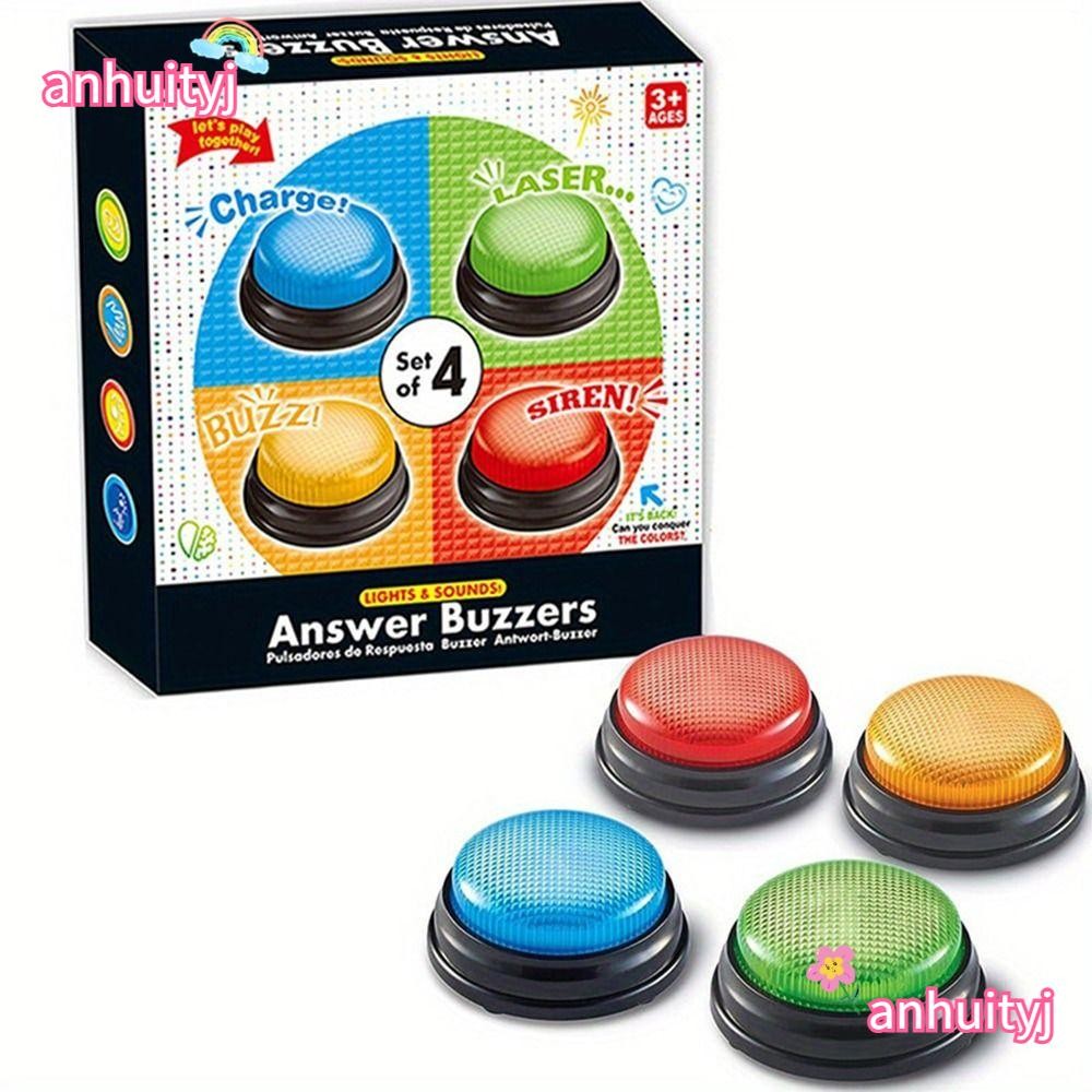 ANHUITYJ 4 ชิ้นคําตอบ Buzzers, มีไฟและเสียง 4 สีเกม Buzzers, แฟชั่น Trivia เกมเกมแสดงปุ่ม Buzzer สําหรับห้องเรียน