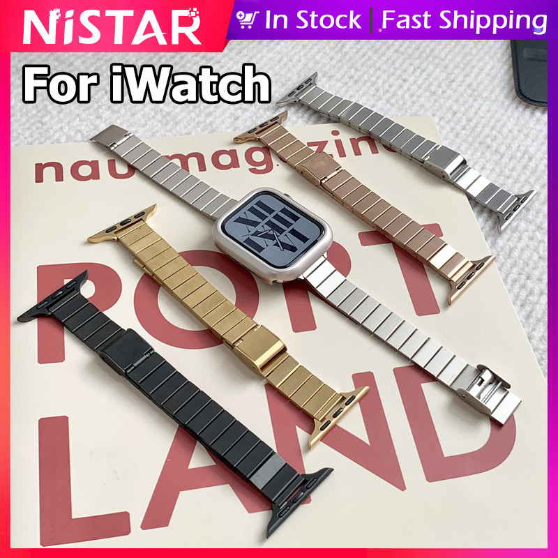 NiSTAR คลาสสิกหรูหราโลหะสร้อยข้อมือสแตนเลสสําหรับ Apple watch Ultra 2 S10 9 8 7 6 SE 5 4 3 2 1,New smart watch slim สําหรับ iWatch 49/46/45/44/42 มม.41 มม.40 มม.38 มม.