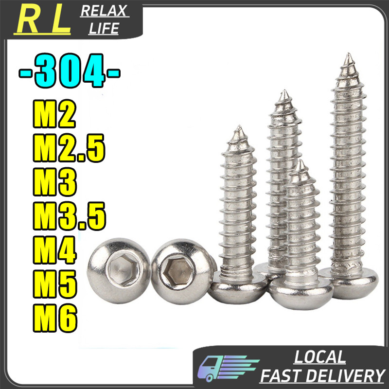 [RL] Hex Socket Self Tapping Screw Allen Key ครึ่งรอบหัวไม้ Bolt 304 สแตนเลส M2 M2.5 M3 M3.5 M4 M5 M6