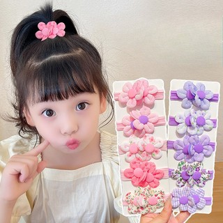 5Pcs/Lot Children Kids Seamless Flower Rubber Hair Band Ponytail Set Hair Ties