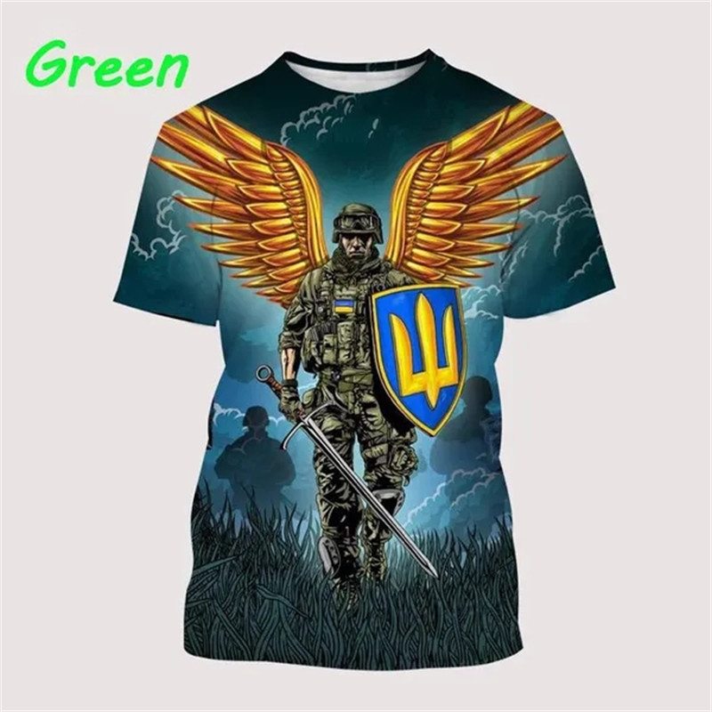 I Love Ukraine Graphic T-shirt แขนสั้นสำหรับทุกเพศ ออกแบบด้วยสัญลักษณ์รักชาติ 3D ของยูเครน