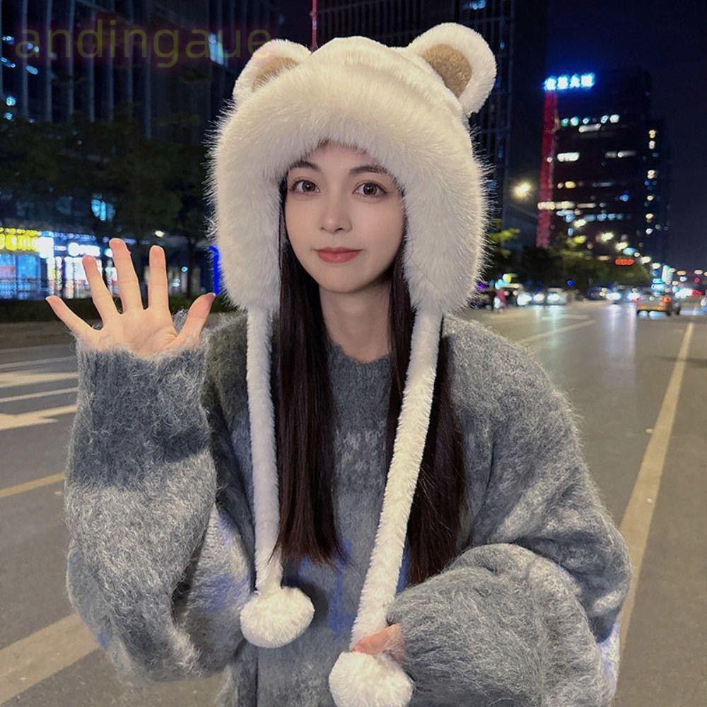 อันติน หมวกกันลม, ผ้าขนสัตว์กํามะหยี่ซับหมวกฤดูหนาว, อุปกรณ์ป้องกันหูกลางแจ้งหูหมีน่ารักหมวกถังผู้หญิง