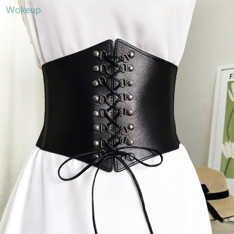 Wake Steampunk Underbust Corset Buckle Bandage Corset Wide Pu Leather Slimming Body