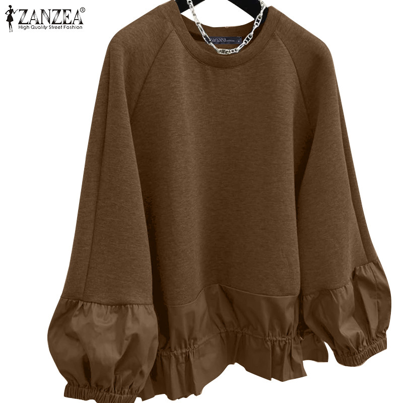 ZANZEA ซานเซีย ผู้หญิงเกาหลีลําลองรอบคอ แร็กแลน เสื้อแขนยาวเสื้อสวมหัว
