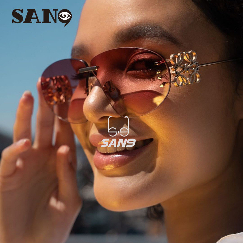สินค้าพร้อมCOD (San9)2024 ใหม่ในยุโรปและอเมริกาคางคกรูปไร้กรอบสาวฮอตแว่นกันแดดขับรถเกินไปสําหรับผู้หญิง