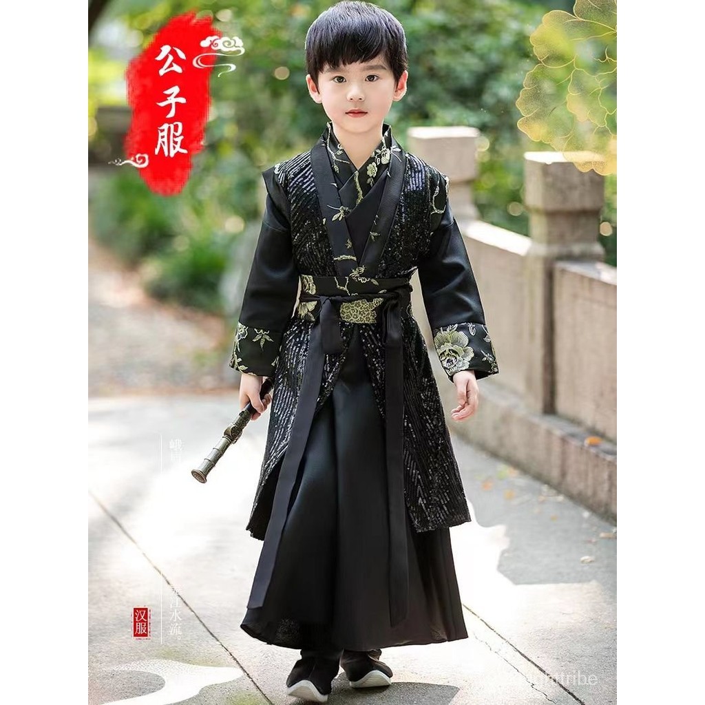 Hanfu เครื่องแต่งกายโบราณของผู้ชายของเด็ก Chivalrous สไตล์จีนเด็กปักโบราณ