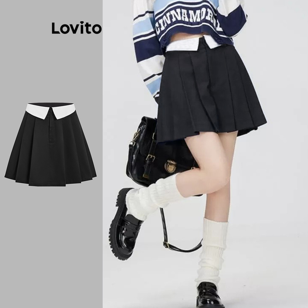 Lovito กระโปรง สีบล็อกสำหรับผู้หญิง LAD106158